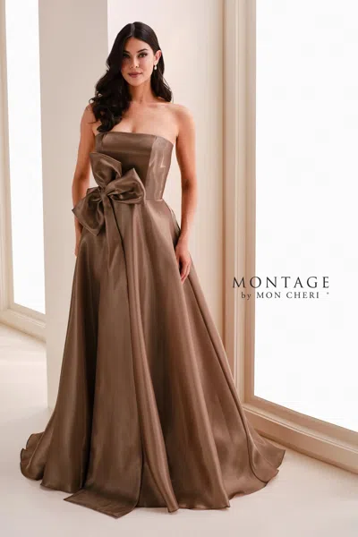 Montage M4207 Long A Line Evening Formal Gown In Brown