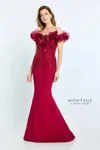 Montage M503 Mermaid Long Formal Beaded Dress In Burgundy