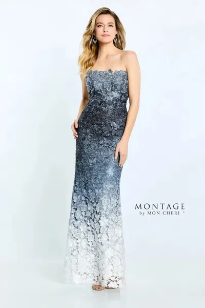 Montage M506 Fitted Long Formal Ombre Lace Evening Dress In Multi
