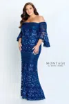 Montage M514 Formal Beaded Lace Long Fitted Evening Dress In Multi