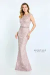 Montage M516 Beaded Floral Long Fitted Formal Evening Dress In Pink