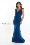 Montage M534 Formal Beaded Long Floral Evening Dress In Blue