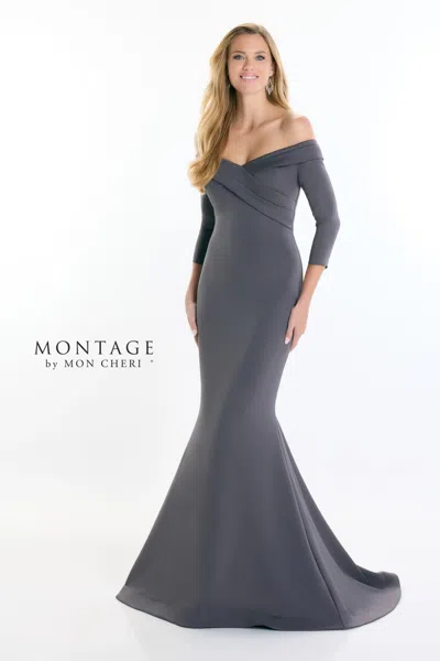 Montage M540 Long Mermaid Fit Formal Pleated Evening Dress In Gray