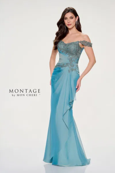 Montage M843 Long Ruched Mermaid Formal Dress In Blue