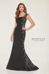 Montage M847 Long Floral Lace Formal Dress In Black