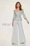 Montage M849 Long Wide Leg Sequin Mother Of The Bride Formal Pant Suit In Silver