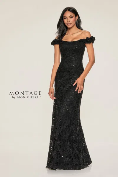Montage M854 A Line Sequin Long Formal Dress In Black