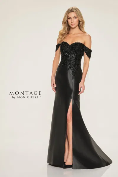 Montage M855 Long Sequin Lace Formal Dress In Black