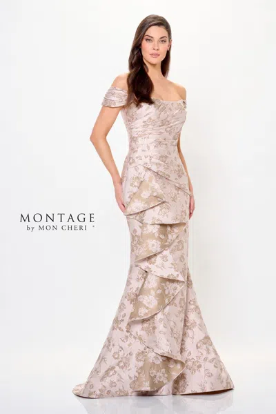 Montage M905 Long Mermaid Formal Floral Metallic Evening Dress In Pink