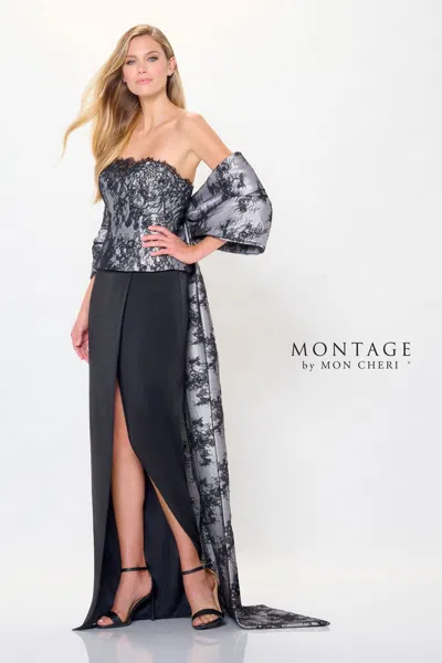 Montage M908 Long Formal Fitted Peplum Evening Dress In Multi