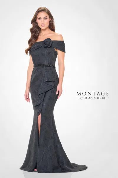 Montage M910 Lone Beaded Evening Formal Dress In Black