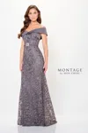 Montage M911 A Line Long Formal Beaded Evening Dress In Gray