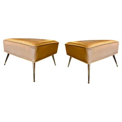 Pre-owned Montage Mcm Foot Stool Pair In Italian Leather With Solid Brass Legs In Sand