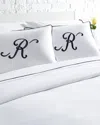 Montague & Capulet 400 Thread Count Glam Cotton Monogrammed Duvet Set With Navy Piped Edge Accent In Multi