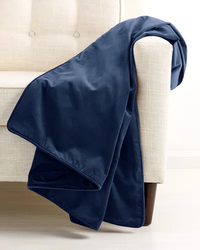Montague & Capulet Cotton Velvet Piped Edge Throw In Blue