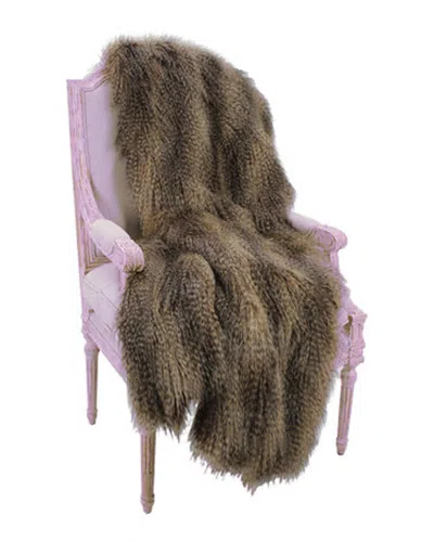 Montague & Capulet Raccoon Mocha Oversized Faux Fur Throw In Brown