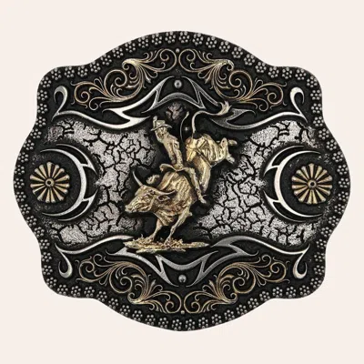Montana Attitude By  Silversmiths A-blaze Bull Rider Belt Buckle In Black