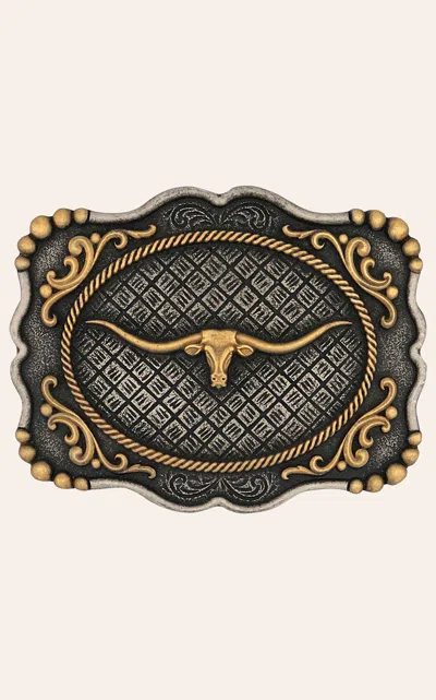 Montana Attitude By  Silversmiths Antique Silver & Brass Longhorn Belt Buckle In Gold