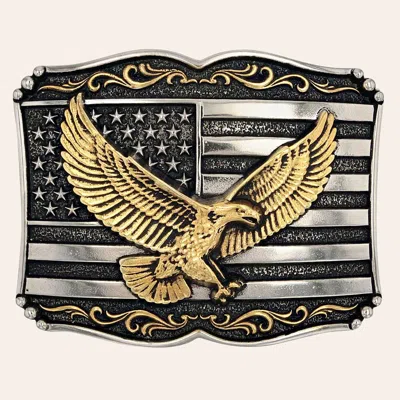 Montana Attitude By  Silversmiths Large Silver Flag & Gold Eagle Belt Buckle In Multi