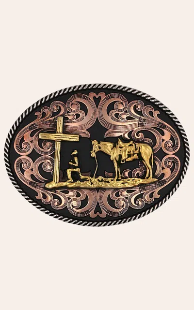 Montana Attitude By  Silversmiths Multi-metal Christian Cowboy Belt Buckle In Brown