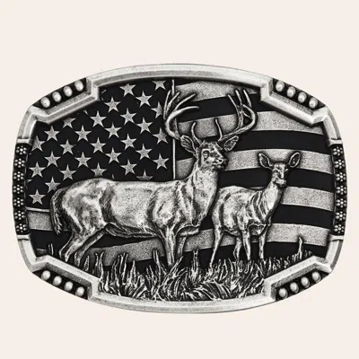 Montana Silversmith Attitude Silver Deer Flag Belt Buckle In Brown