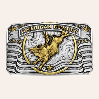 Montana Silversmiths American Cowboy Bull Rider Silver & Gold Belt Buckle
