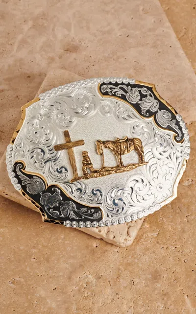 Montana Silversmiths Antiqued Silver Leaves With Gold Praying Cowboy Belt Buckle