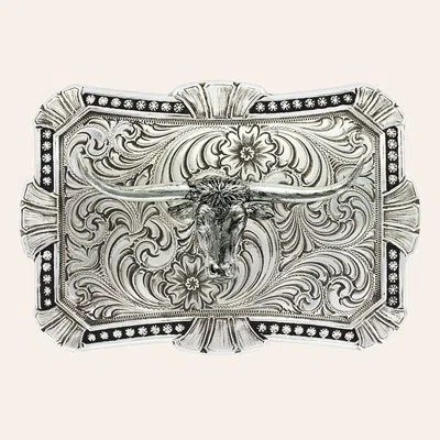 Montana Silversmiths Antiqued Trailblazer With Longhorn Belt Buckle In Metallic
