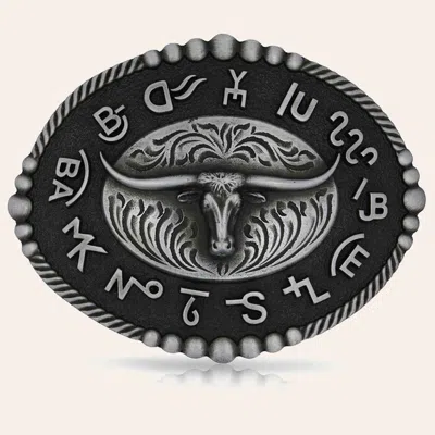Montana Silversmiths Black & Gray Branded Legacy Longhorn Belt Buckle