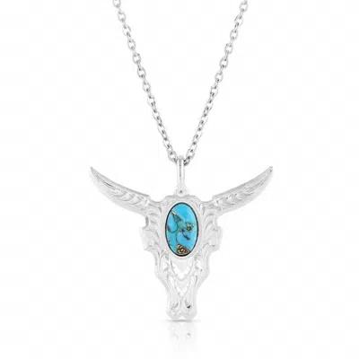 Montana Silversmiths Chiseled Steer Head Turquoise Necklace In Silver