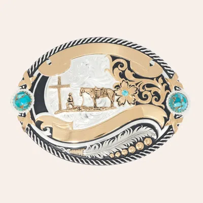 Montana Silversmiths Glacier Pools Praying Cowboy Belt Buckle In Gold