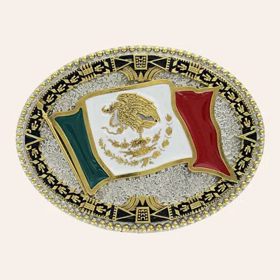 Montana Silversmiths Grand Mexico Flag Belt Buckle In Multi
