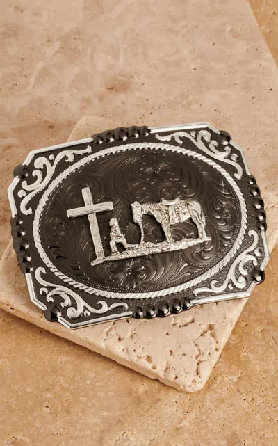 Montana Silversmiths Gunmetal Cameo Filigree With Christian Cowboy Belt Buckle In Black