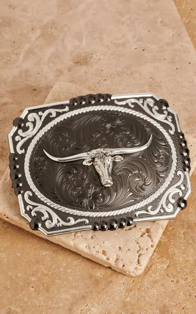 Montana Silversmiths Gunmetal Cameo Filigree With Longhorn Steer Belt Buckle In Multi