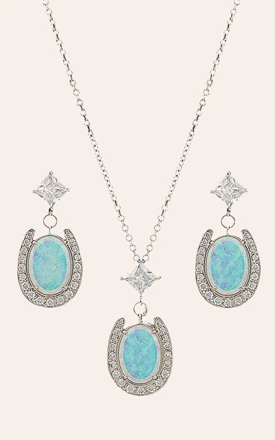 Montana Silversmiths Horseshoe With Opal Center Jewelry Set