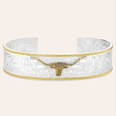 Montana Silversmiths Longhorn Trails Silver & Gold Engraved Cuff Bracelet