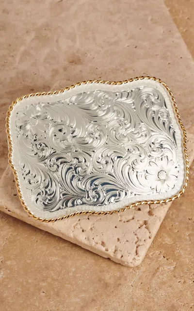 Montana Silversmiths Medium Rectangle Etched Silver Floral Belt Buckle In Neutral