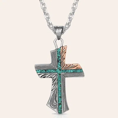 Montana Silversmiths Men's Inner Light Turquoise Cross Pendant Necklace In Green