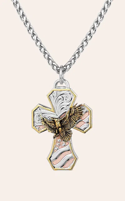 Montana Silversmiths Men's Silver Copper & Gold Eagle & Flag Cross Necklace In Metallic