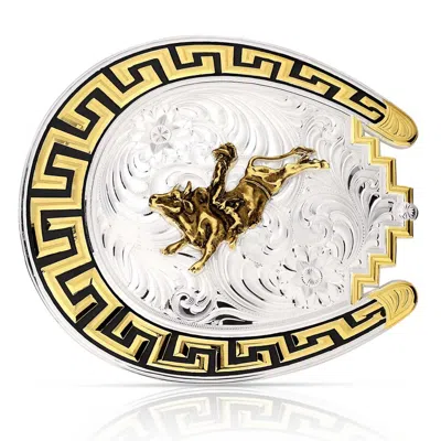 Montana Silversmiths Men's Sunrise Mesa Buckle With Bull Rider In Gold In Multi