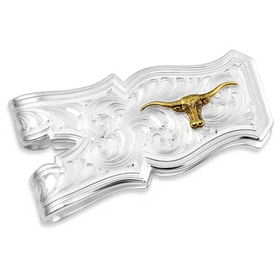 Montana Silversmiths Open Range Money Clip With Longhorn In Silver And Gold In Multi