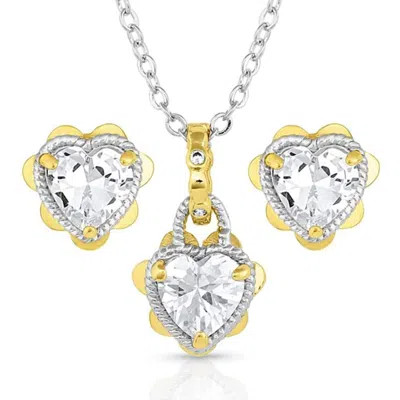 Montana Silversmiths Petaled Heart Jewelry Set In Yellow In Silver