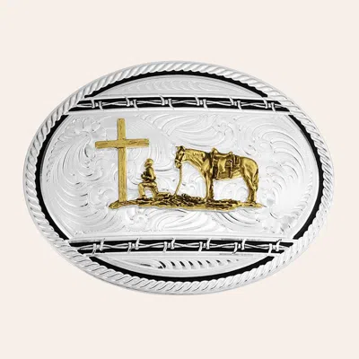 Montana Silversmiths Relentless Silver & Gold Christian Cowboy Belt Buckle