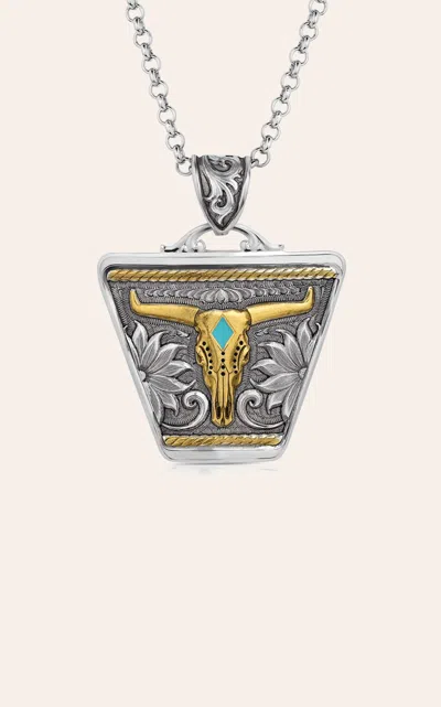 Montana Silversmiths Retro Silver & Gold Steer Skull Necklace