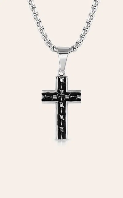 Montana Silversmiths Silver & Barbed Wire Cross Necklace In Metallic