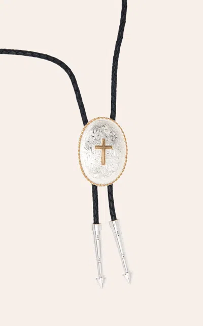 Montana Silversmiths Silver And Gold Engraved 2t Oval Cross Bolo In Black