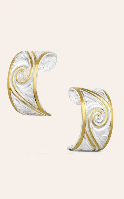 Montana Silversmiths Silver & Gold Etched Hoop Earrings In White