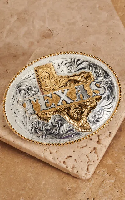 Montana Silversmiths Silver And Gold Large Oval Texas Belt Buckle In Orange