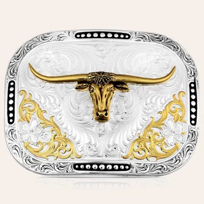 Montana Silversmiths Silver & Gold Longhorn Filigree Belt Buckle
