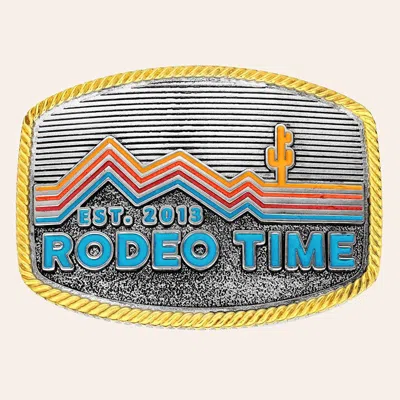 Montana Silversmiths Silver & Gold Retro Rodeo Time Belt Buckle In Multi